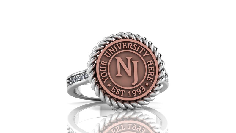 University Key Rings Custom University Ring Women, College Signet Ring With Gemstone ...