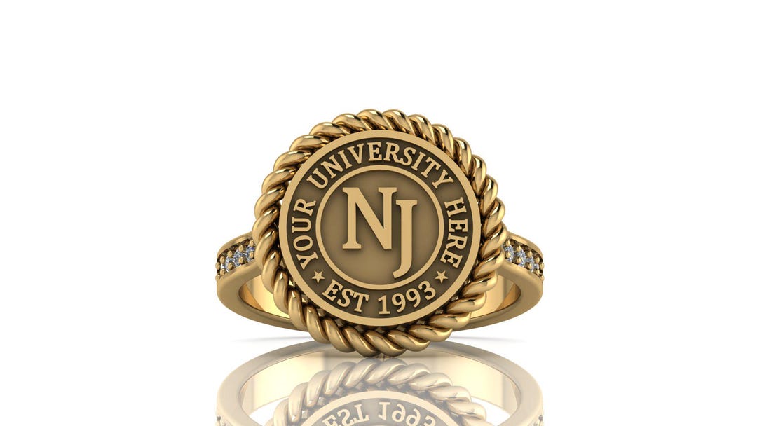 University Key Rings Custom University Ring Women, College Signet Ring With Gemstone ...