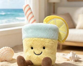 Jellycat Amuseables Lemonade Soft Toy, a cute stuffed toy with a summer drink theme, suitable as a gift or decorative item.