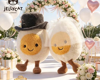 Jellycat Fun pluche pop bruid en bruidegom gekookt ei, huwelijksaanzoekcadeau, verjaardagscadeau, woondecoratie, liefdescadeau.