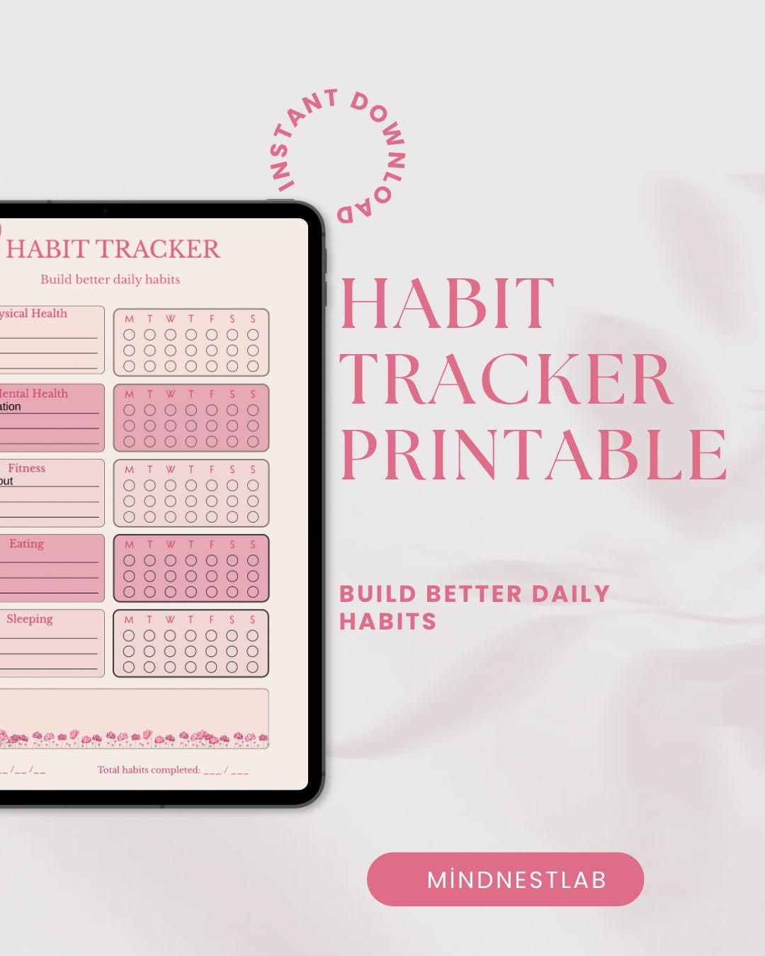 Habit Tracker Printable PDF, Pink Aesthetic Daily Routine Planner, Self ...