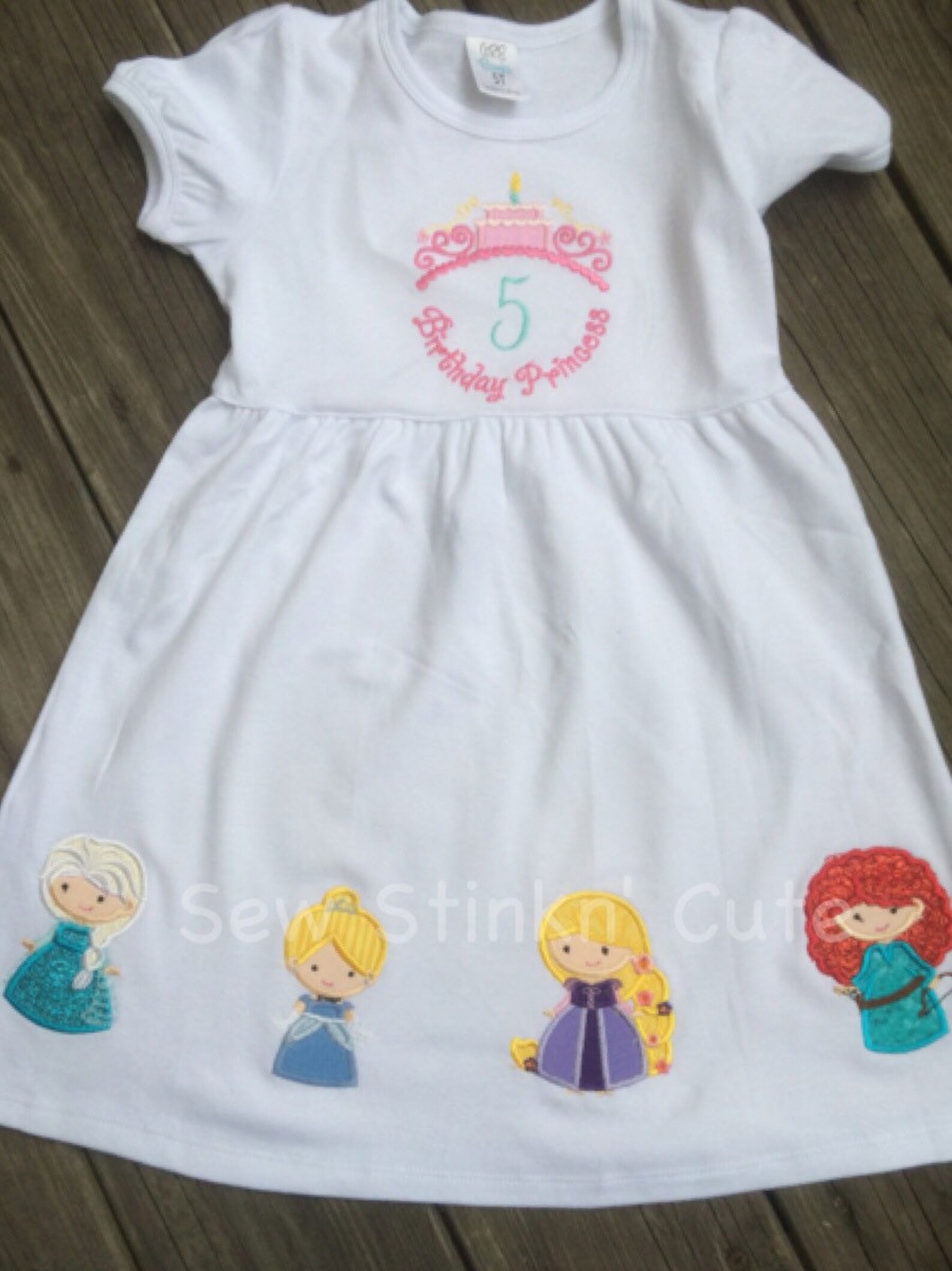 Machine Embroidered/appliqued Princess Birthday Dress Etsy