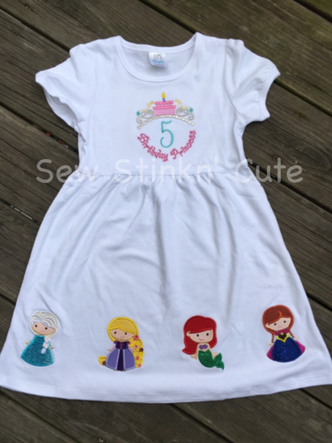 Machine Embroidered/appliqued Princess Birthday Dress Etsy