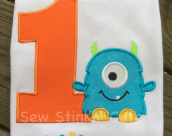 Personalized Appliqued/Embroidered First Birthday Monster Shirt