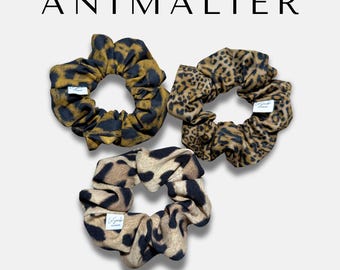 Set 3 scrunchie animalier – elastici capelli donna leopardati fatti a mano