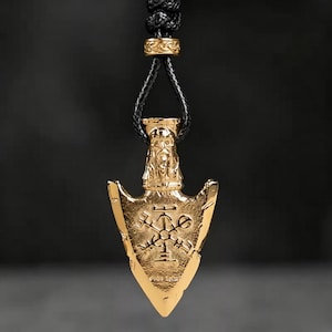 Viking Gungnir Pendant Necklace: Odin's Spear, Valknut Talisman, Norse Mythology Jewelry
