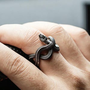 Sterling Silver Snake Ring, Adjustable Gothic Punk Wrap Jewelry