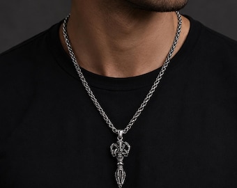 Ganesha Vajra Necklace S925 Sterling Silver Pendant Oxidized Gothic Jewelry Men's Cuban Chain