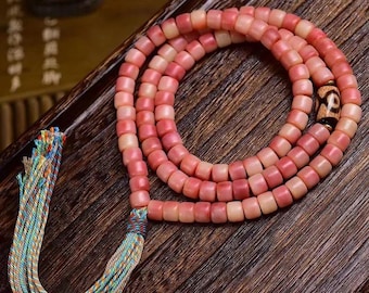 Natural Semi-Blood Camel Bone 108 Bead Mala Necklace | Tibetan Vintage Handcrafted Beads | Meditation  Yoga Accessory