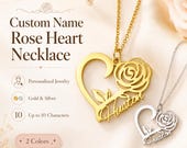 Custom Name Necklace Rose Heart Pendant Personalized Name Jewelry Romantic Gift for Girlfriend Best Friend Birthday Gift