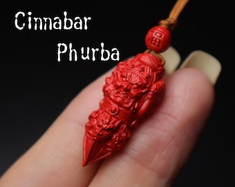 Vajra/Phurba Amulet Pendant Red Cinnabar Protection Charm Buddhist Dorje Talisman Spiritual Jewelry Gift for Family Friends Parents Children