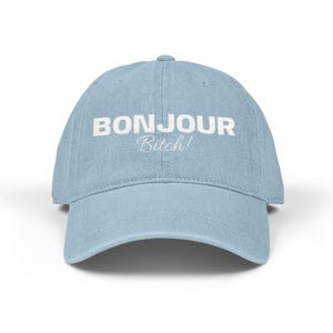 Embroidered Denim Trucker Hat, French Girl, Y2K Streetwear, Pigment-Dyed Cotton