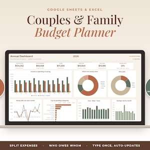 Kalkylblad för parbudget Familjebudgetplanerare Google Sheets Excel Delad utgiftsspårare Delade räkningar Gemensam ekonomi Present till nygifta