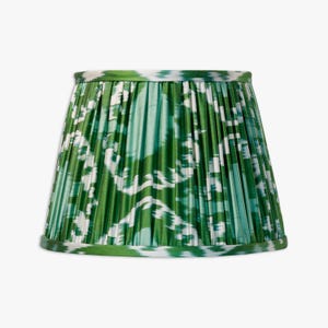 Green ikat Pleated Lampshade – Boho Silk Table Lamp Shade - Unique and Eclectic Home Decoration