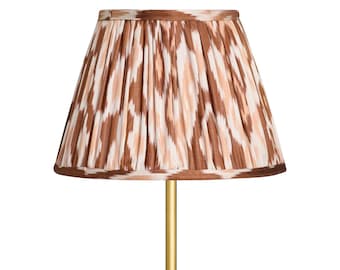 Brown ikat Pleated Lampshade – Boho Silk Table Lamp Shade - Unique and Eclectic Home Decoration