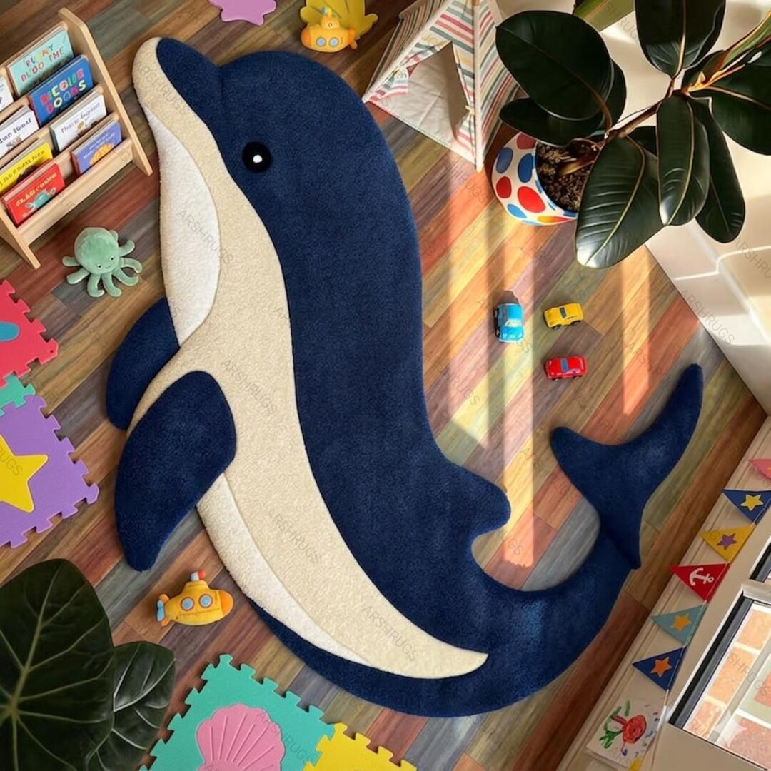 Hand-tufted Wool Whale Rug – Dolphin Shape Coastal Kids Room Decor - Etsy