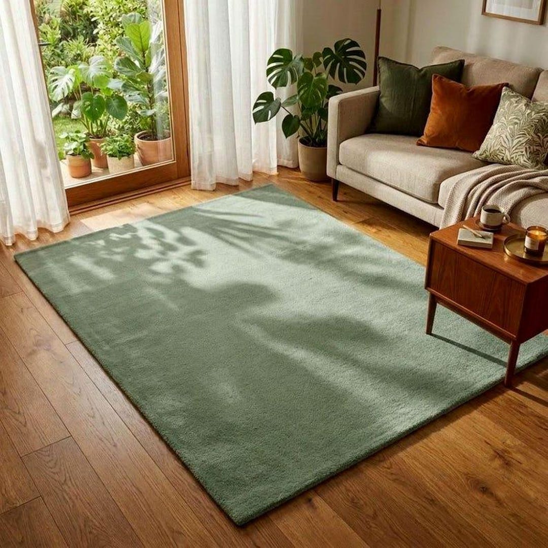 Sage Green Hand Tufted Wool Rug, Plush Minimalist Living Room Carpet - Etsy