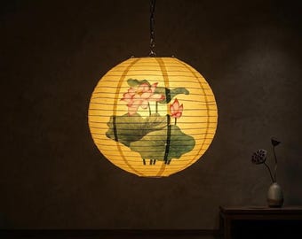 White Bamboo Paper Lantern – 30cm Traditional Asian Ink Painting Decoration
