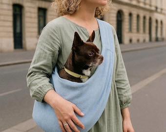 Dog Sling Carrier for Small Dogs | Personalized Name & Pet Portrait Embroidery | Hands-Free Pet Carrier Bag | Dog Lover Gift
