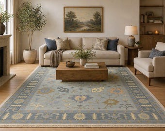 Handknotted Oushak Vintage Rug, Handmade Wool Living Bedroom Dining Area Rug, Elegant decor designer Rug, 8x10, 6x9 5x8 custom size rug