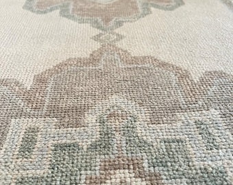 HandKnotted Oushak Runner, Beige Runner 3x12, 100% Wool Nonslip Carpet, Decor Entryway Hall Kitchen Dining Area Runner rug, Vintage Boho Rug