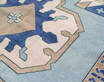 Hand Knotted Beige Blue Oushak Rug, Living area Bedroom Farm House Kitchen Hallway Area Rug, Handmade Turkish Carpet, 5x8, 6x9, 10x10 feet