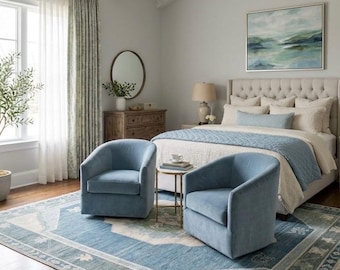 Hand-Knotted Blue Green Beige Rug, Living Room Bedroom Farm House Kitchen Dining Area Carpet, Premium soft wool Rug Decor your Home, 8x10ft