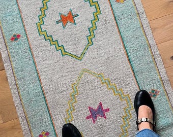 Turkish Oushak runner, Beige Wool Rug, Artwork Rug, Size on chart 100%  wool rug , Handmade Handknotted for Hall farm living dining area Rug