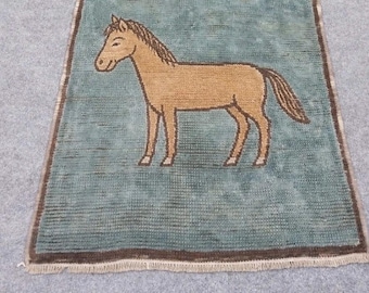 Vintage Horse Runner Rug, Large Hallway Runner, Southwestern Horse Rug, Rustic Farmhouse Carpet, Teal Tribal Runner, Country Decor 3x12, 3x8