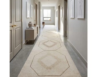 Beige Modern  handknotted Runner Rug For Hallway, Handmade 100% Wool Handknotted Premium Runner Rug,  3x9, 3x6, 3x12 custom your rug