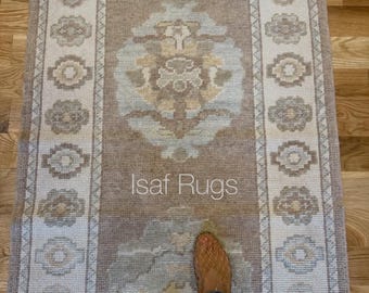 Turkish Oushak Runner, size 3x9, Soft brown, beige. Handmade  with 100% wool. Would be a beautiful Rug, Entry hall, Living area, Farm carpet