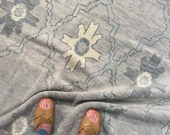 Oushak Rug  Blue Ivory’s Gray , Handknotted 100% wool Catpet, Perfect For Living area, Bedroom dining farm house, 5x8, 8x10, 9x12, Decor Hom