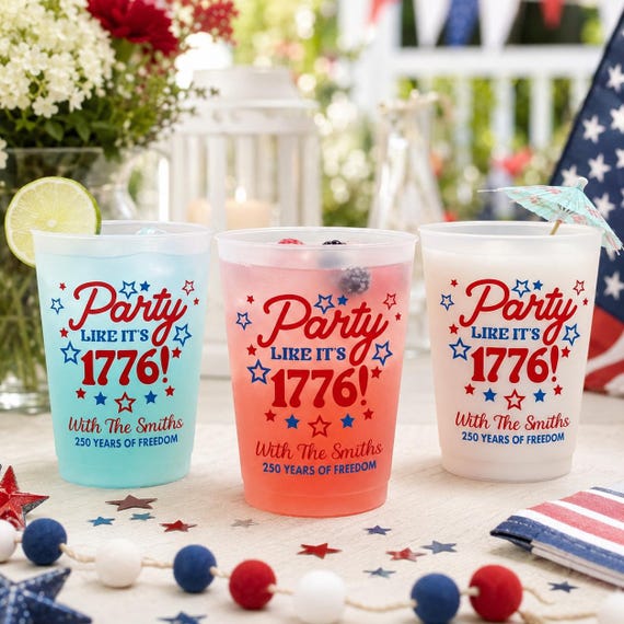Party Like It’s 1776 Personalized Plastic Transparent Cup, Patriotic 4th of July Party Cup, USA 250th Anniversary Gift