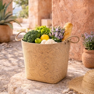 天然ストローバスケット – 植木鉢 – ボヘミアン風収納バスケット – マーケットバスケット – イビサ風インテリア – ボヘミアン