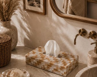 Boîte à Mouchoirs Nacre Dorée – Élégance Bohème Chic