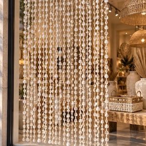 Cortina de conchas blancas de 100 × 160 cm – Separador de ambientes estilo bohemio – Cortina de conchas grande hecha a mano – Decoración balinesa