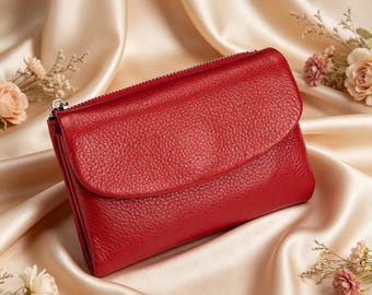Genuine Leather RFID Wallet for Women | Slim Short Card Holder with Coin Pocket, Soft Pebble Leather ID Case 5.3in