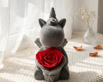 Ewige Magie Einhorn Skulptur Flocked Samt Figur Mythische Urlaub Geschenk für Tochter Rose Petal Art Fantasy Kinderzimmer Dekor handgefertigt