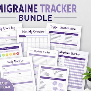 Migrainetrackerbundel | Afdrukbaar hoofdpijndagboek, triggerlogboek (pdf-download)