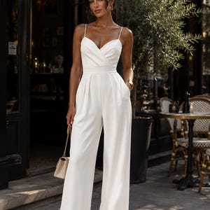 Bruidsjumpsuit met wijde pijpen afbeelding 1