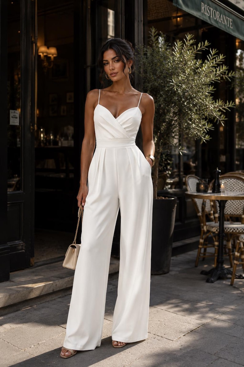 Bruidsjumpsuit met wijde pijpen afbeelding 1