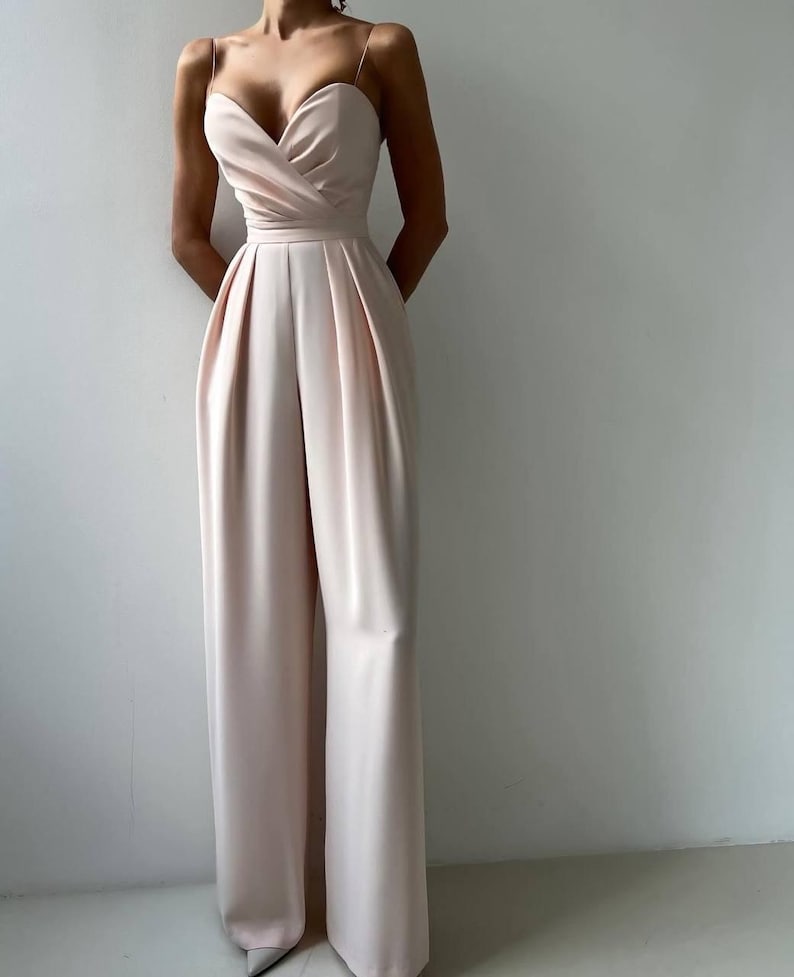 Bruidsjumpsuit met wijde pijpen afbeelding 8