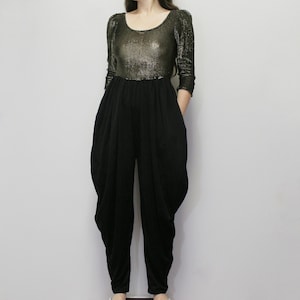 Vintage 80s Disco Jumpsuit from Hirshies-  Vintage Black Sparkle Jumpsuit