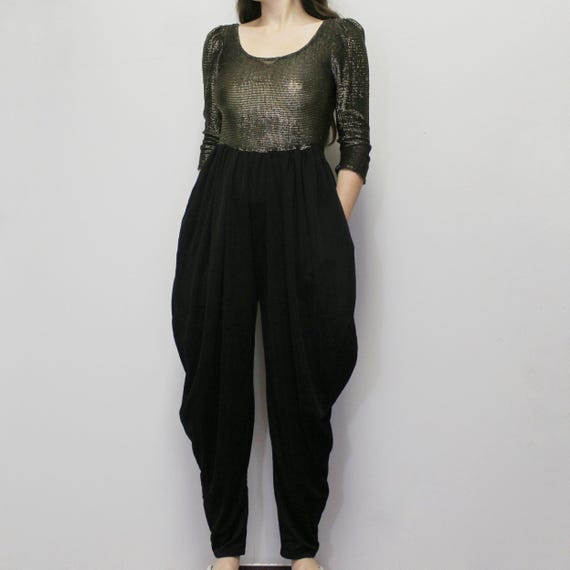 Vintage 80s Disco Jumpsuit From Hirshies- Vintage Black Sparkle