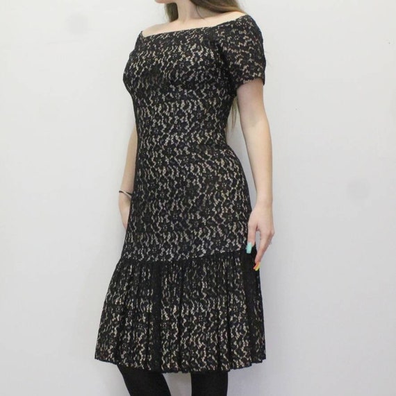 Vintage 50s Black Lace Mini Dress - image 2