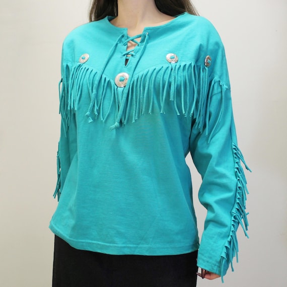 Vintage 80s Western Fringe Concho Shirt by Young Country Western Wear