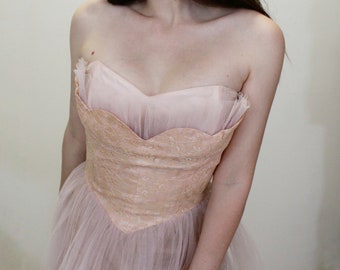 Vintage 50s Pink Princess Prom Dress Tulle Skirt Pastel Formal Dress Cupcake Dress