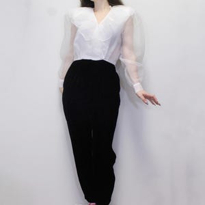 Vintage 80s Ruffle Jumpsuit Sheer Velvet Jumpsuit by Positively Ellen