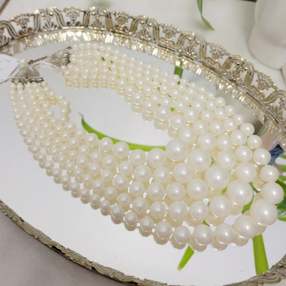 Vintage 60s 5 Strand Faux Pearl Necklaces Graduat… - image 3