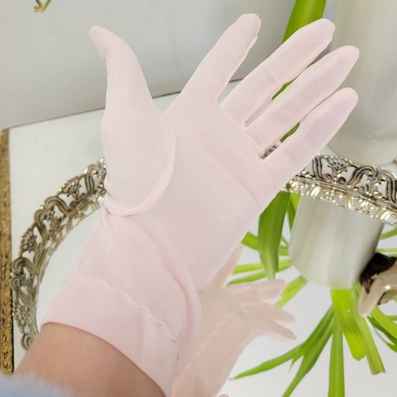 Vintage 60s Pink Semi-Sheer Gloves - Colored Vint… - image 9